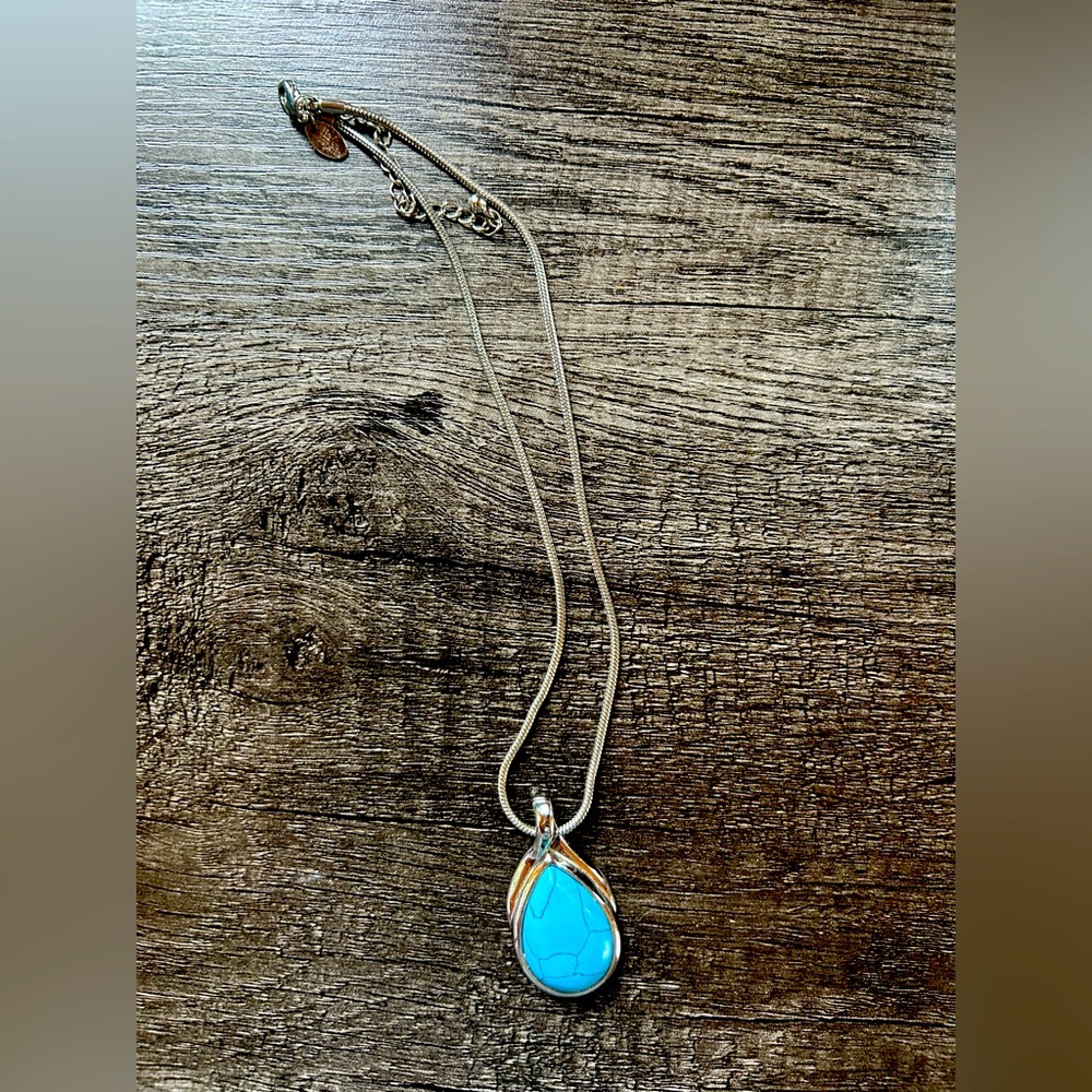 Lia Sophia Faux Turqoise Silver Tone Pendant on Snake Chain